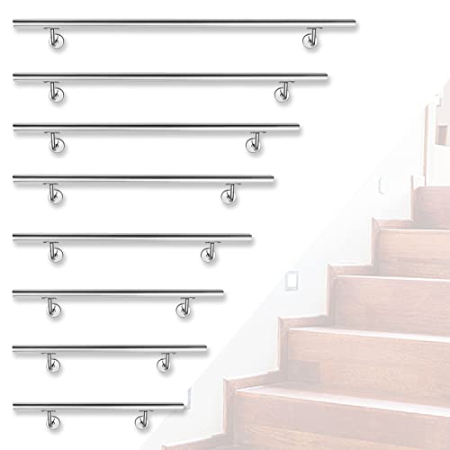 Froadp 160cm Edelstahl Treppengeländer Ø42mm Handläufe AISI304 Wandhandlauf mit Metall Dübeln & Halterung & Endkappe Wandmontage Geländer für Treppen Balkon Brüstung (Silber) von Froadp