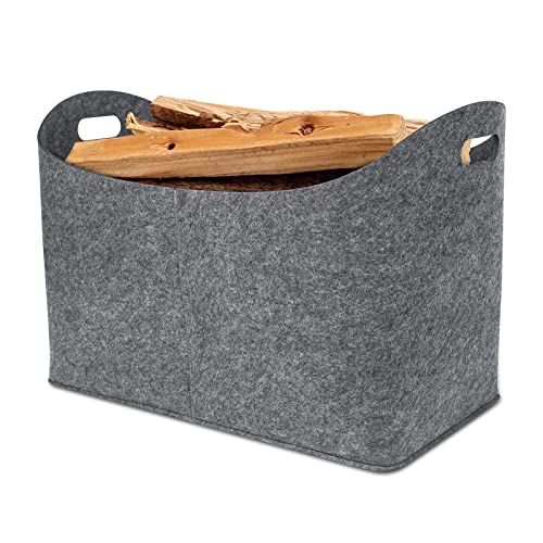 Froadp 2 Stück Filztasche Filzkorb für Kaminholz Einkaufstasche aus Filz Multifunktionale Filztaschen Shopper Faltbare Kaminholzkorb mit Verstärkten Griffen Tragfähigkeit Bis zu 60kg (Hellgrau) von Froadp