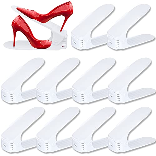 Froadp 20 Stück Einstellbare Schuhregale Rutschfest Schuhhalter 3 Höhenverstellbar PP Doppelschicht Schuhstapler Set Platzsparend Schuhaufbewahrung(Weiß) von Froadp