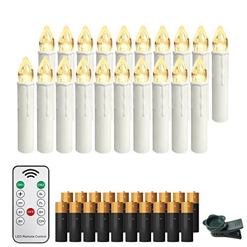 Froadp 20 Stück Mini Weihnachtsbaumkerzen Kabellose mit Timer, Fernbedienung & Clips Warmweiß LED Kerzen Satz Christbaumkerzen Dimmbar Baumkerzen Dekoration für Weihnachten (mit AA Batterie) von Froadp