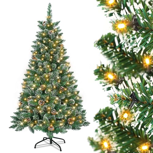 Froadp 210 cm Weihnachtsbaum Künstlich Dekobaum PVC Kunstbaum mit 350 LEDs Ständer und Tannenzapfen Tannenbaum Deko Christbaum mit Schnee-Effekt Künstlicher Weinachts Baum für Drinnen und Draußen von Froadp