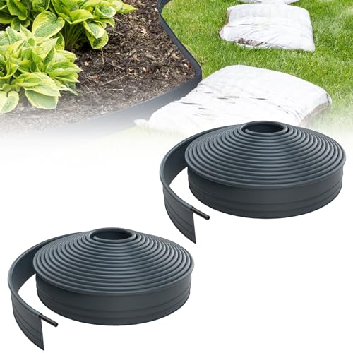 Froadp 24m Flexible Rasenkante Kunststoff Beetumrandung Gartenumrandung Blumenbeetumrandung 9.6cm Hoch Rasen Beeteinfassung Mähkante für Gartenkante, Wege, Begrenzungen, Kieswege (Anthrazit) von Froadp