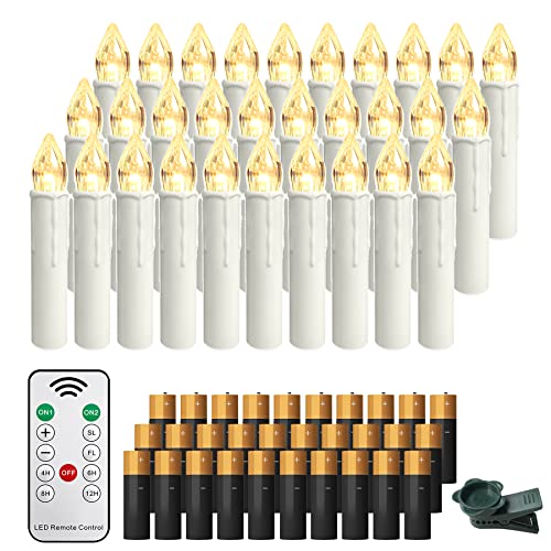 Froadp 30 Stück Mini Weihnachtsbaumkerzen Kabellose mit Timer, Fernbedienung & Clips Warmweiß LED Kerzen Satz Christbaumkerzen Dimmbar Baumkerzen Dekoration für Weihnachten (mit AA Batterie) von Froadp