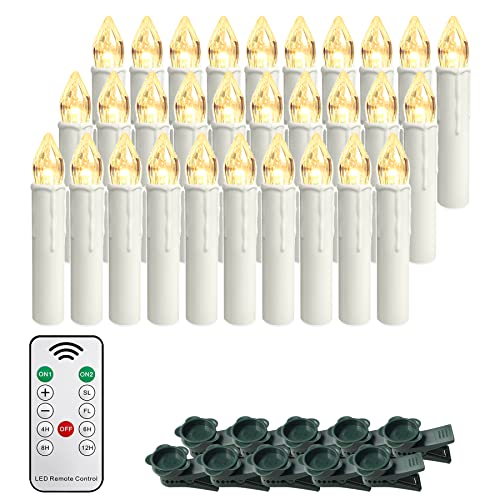 Froadp 30 Stück Mini Weihnachtsbaumkerzen Kabellose mit Timer, Fernbedienung & Clips Warmweiß LED Kerzen Satz Christbaumkerzen Dimmbar Baumkerzen Dekoration für Weihnachten (ohne AA Batterie) von Froadp
