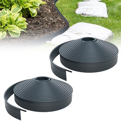 Froadp 30m Flexible Rasenkante Kunststoff Beetumrandung Gartenumrandung Blumenbeetumrandung 9.6cm Hoch Rasen Beeteinfassung Mähkante für Gartenkante, Wege, Begrenzungen, Kieswege (Anthrazit) von Froadp