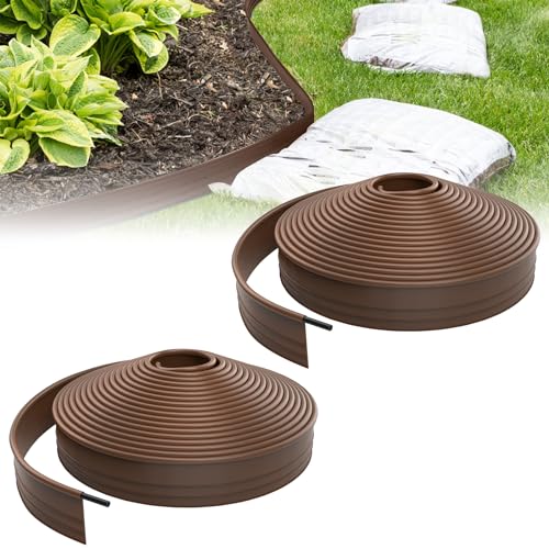 Froadp 30m Flexible Rasenkante Kunststoff Beetumrandung Gartenumrandung Blumenbeetumrandung 9.6cm Hoch Rasen Beeteinfassung Mähkante für Gartenkante, Wege, Begrenzungen, Kieswege (Braun) von Froadp