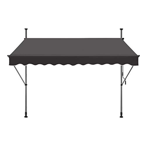 Froadp 350x120cm Klemmmarkise mit Faltarm Höhenverstellbar Abdeckhauben Markisen UV-Schutz Sonnenschutz Garten Wetterfest Balkonmarkise ohne Bohren(Dunkelgrau) von Froadp