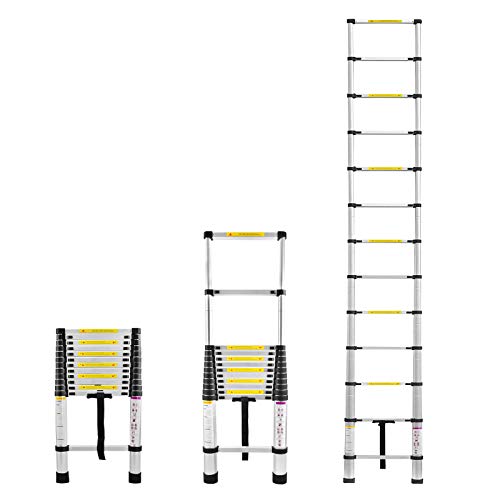 Froadp 380cm Alu-Teleskopleiter, Multifunktion Anlegeleiter Mehrzweckleiter 13 Stufen, Sprossenleiter Gefaltete Höhe 87cm, Hochwertigem Aluleiter Ausziehbar 150KG Belastbarkeit(Silber) von Froadp