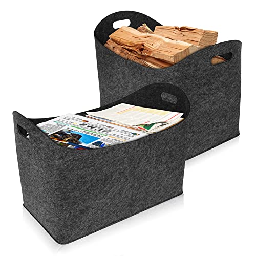 Froadp 4 Stück Filz Kaminholztasche Filztaschen Tragfähigkeit bis 60KG Tragbarer Feuerholzkorb aus Vliesstoff Faltbare Spielzeugtasche Kamintasche Widerstandsfähig Holzkörbe (Dunkelgrau) von Froadp