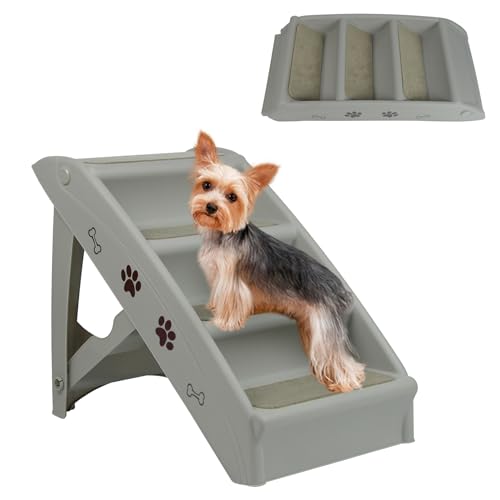 Froadp 4 Stufige Hundetreppe Katzentreppe Klappbar mit Stabiler Stützstangen für Sofa Auto Bett 60cm Hoch Haustiertreppe aus PP-Kunststoff mit Rutschfesten Stufen für Kleine Hunde Katze (Grau) von Froadp