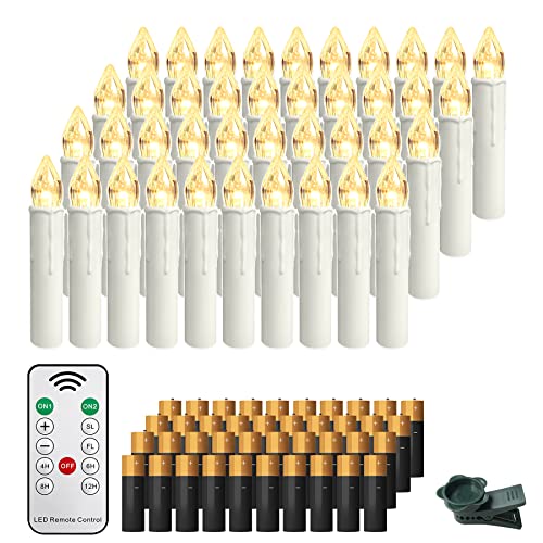 Froadp 40 Stück Mini Weihnachtsbaumkerzen Kabellose mit Timer, Fernbedienung & Clips Warmweiß LED Kerzen Satz Christbaumkerzen Dimmbar Baumkerzen Dekoration für Weihnachten (mit AA Batterie) von Froadp