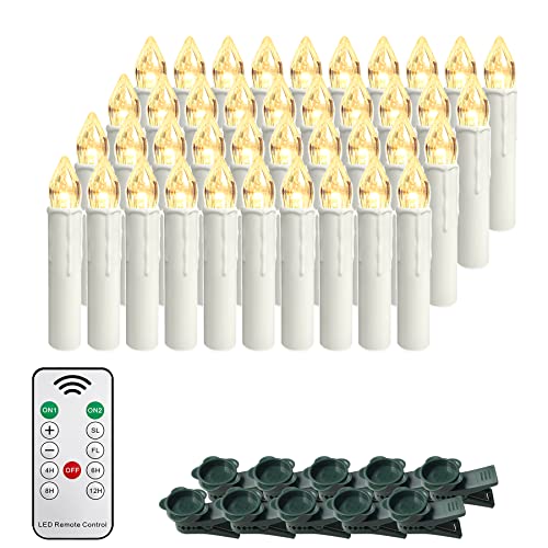 Froadp 40 Stück Mini Weihnachtsbaumkerzen Kabellose mit Timer, Fernbedienung & Clips Warmweiß LED Kerzen Satz Christbaumkerzen Dimmbar Baumkerzen Dekoration für Weihnachten (ohne AA Batterie) von Froadp
