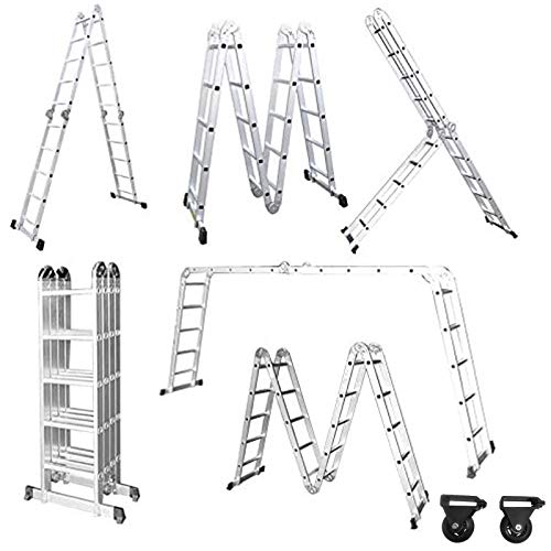 Froadp 580cm Aluminum Mehrzweckleitern, 4x5 Stufen Gerüst Leiter, Ausziehbar Treppenleiter mit 2 Arbeitsplattform, Klappbare Stehleiter, Arbeitsbühne Schiebeleiter für Haus, Werkstatt(Schwarz) von Froadp