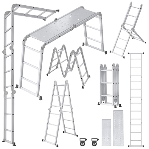 Froadp 6 in 1 Mehrzweckleiter 3,4 M Klappbare Vielzweckleiter Aluminum Gerüst Klappleiter Arbeitsleiter mit 2 Rollen & Plattform Multifunktions Kombileiter Steigleiter Belastbarkeit bis 150 KG Froadp 6 in 1 Mehrzweckleiter 3,4 M Klappbare Vielzweckleiter Aluminum Gerüst Klappleiter Arbeitsleiter mit 2 Rollen & Plattform Multifunktions Kombileiter Steigleiter Belastbarkeit bis 150 KG von Froadp