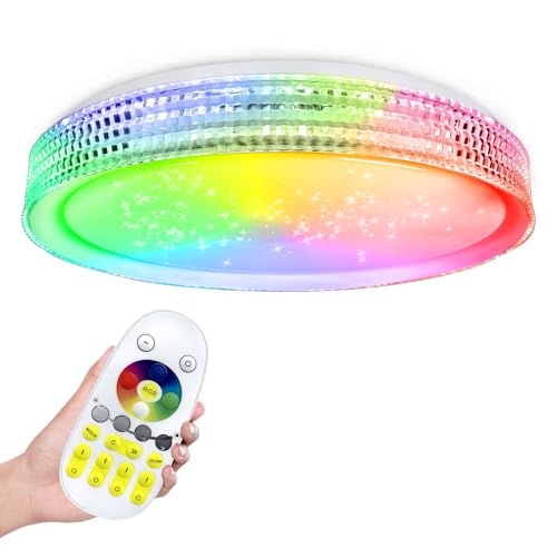 Froadp 60W Deckenlampe Dimmbar RGB LED Deckenleuchte mit Fernbedienung Ø50cm Rund Energiespar Deckenleuchten IP44 Wasserdicht Lampe für Badezimmer Wohnzimmer Schlafzimmer (Typ B, Strassstein Ring) von Froadp
