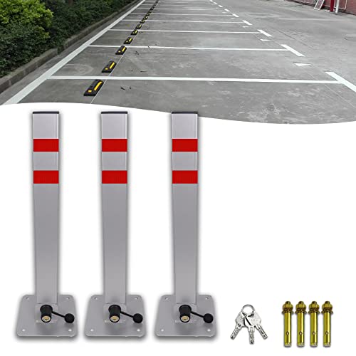 Froadp 60x6x6cm Klappbare Parkplatzsperre Eisen Parkpfosten Faltbare Parkplatzbügel mit Schlüssel & Reflexstreifen Robust Absperrpfosten Standfuß Sperrpfosten Set Barrierepfosten für Parken (3 Stück) von Froadp