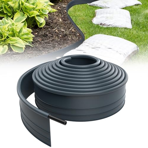 Froadp 6m Flexible Rasenkante Kunststoff Beetumrandung Gartenumrandung Blumenbeetumrandung 9.6cm Hoch Rasen Beeteinfassung Mähkante für Gartenkante, Wege, Begrenzungen, Kieswege (Anthrazit) von Froadp