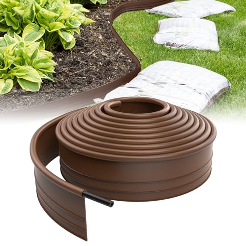 Froadp 6m Flexible Rasenkante Kunststoff Beetumrandung Gartenumrandung Blumenbeetumrandung 9.6cm Hoch Rasen Beeteinfassung Mähkante für Gartenkante, Wege, Begrenzungen, Kieswege (Braun) von Froadp