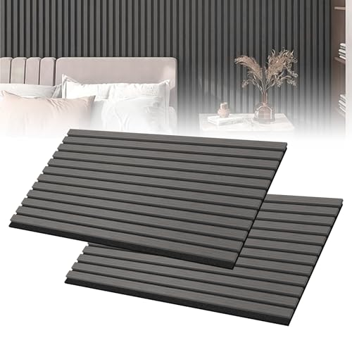 Froadp Akustikpaneele 2er Set Holz-Furnier Akustische Wandpaneele 120 x 60 cm Wandverkleidung Zuschneidbare Lamellenverkleidung Holz-Akustikplatten für Wohnzimmer Studio Büro, Anthrazit von Froadp