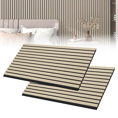 Froadp Akustikpaneele 2er Set Holz-Furnier Akustische Wandpaneele 120 x 60 cm Wandverkleidung Zuschneidbare Lamellenverkleidung Holz-Akustikplatten für Wohnzimmer Studio Büro, Holzfarbe von Froadp