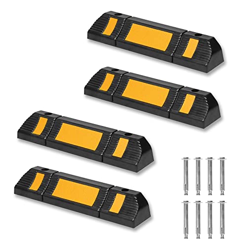 Froadp Anfahrschutz Parkstopper Set, Radstopp Parkbegrenzung mit Reflexionsstreifen, Garagenstopper Einparkhilfe aus Gummi, Parkplatzmarkierung für Parkplätze Garage Parkhäuser (2 paar) von Froadp