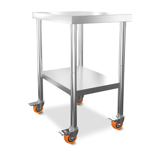Froadp Arbeitstisch Edelstahl Küche 85x61x60cm Multifunktionale Edelstahltisch mit Rollen und Ablagefläche Küchentisch für Lebensmittelzubereitung Zubereitungstisch Gastronomietisch Grilltisch - L von Froadp