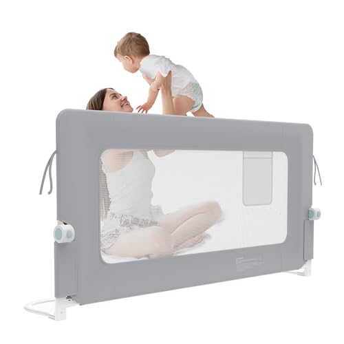 Froadp Bettgitter Rausfallschutz Bett Kinderbettgitter Rausfallschutz Klappbar Kinderbett Bettschutzgitter für Kinder Bett Fallschutz Kinderbettschutzgitter (Hellgrau, 150 cm) von Froadp