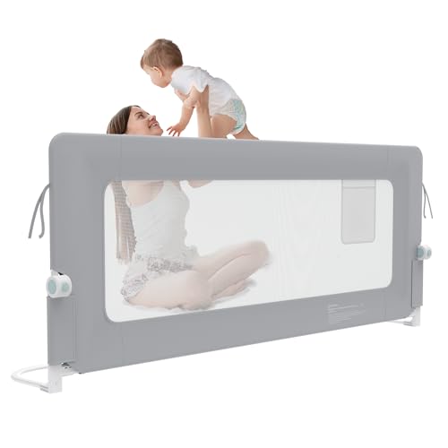 Froadp Bettgitter Rausfallschutz Bett Kinderbettgitter Rausfallschutz Klappbar Kinderbett Bettschutzgitter für Kinder Bett Fallschutz Kinderbettschutzgitter (Hellgrau, 180 cm) von Froadp