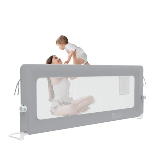 Froadp Bettgitter Rausfallschutz Bett Kinderbettgitter Rausfallschutz Klappbar Kinderbett Bettschutzgitter für Kinder Bett Fallschutz Kinderbettschutzgitter (Hellgrau, 200 cm) von Froadp