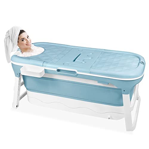 Froadp Faltbare Badewannen Erwachsene Mobile Babybadewannen mit Abdeckung & Ablagefläche & Handläufe Freistehend Klappbadewanne Tragbare Duschbadewanne für Badezimmer & Outdoor (148x60x53cm) von Froadp