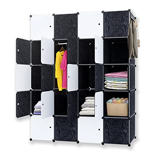 Froadp Faltbare Kleiderschränke 178x145x35cm Steckregalsystem Kunststoff Garderobenschrank für Kleideraufbewahrung 20 Gitter DIY Regalsystem Schrank für Kleidung Schuhe Spielzeug & Bücher (Schwarz) von Froadp