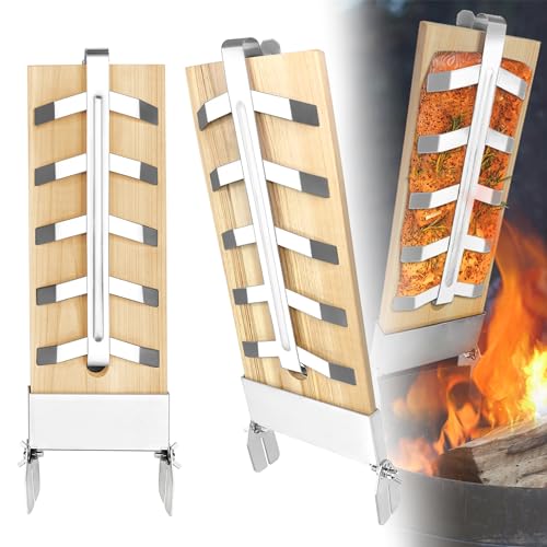 Froadp Flammlachsbrett 2er Set Flammlachsbretter mit Halterung aus Edelstahl 5 Stufen Einstellbar Lachsbretter Flammlachs Räucherbrett für Feuerschalen Outdoor Grill Tragfähigkeit bis 2,5kg Froadp Flammlachsbrett 2er Set Flammlachsbretter mit Halterung aus Edelstahl 5 Stufen Einstellbar Lachsbretter Flammlachs Räucherbrett für Feuerschalen Outdoor Grill Tragfähigkeit bis 2,5kg von Froadp