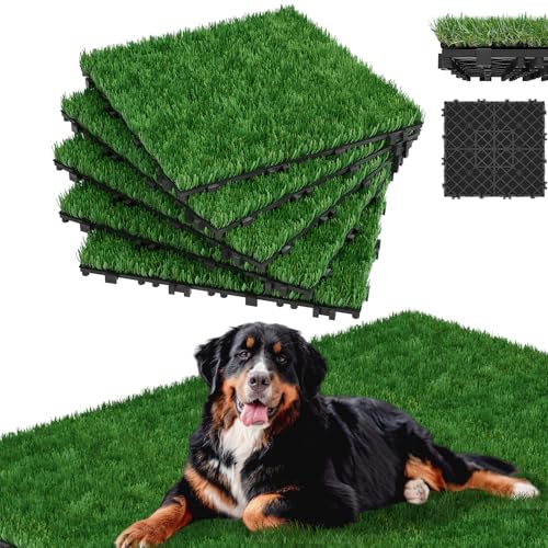 Froadp Grasfliese Set 44 Stück Kunstrasenteppich 30x30 cm Kunstrasen Rasenteppich Outdoor 4cm Dicke Rasenfliesen Immergrün Grasmatte Künstlicher Rasen Bodenbelag für Garten Terrasse Balkon, 4㎡ von Froadp