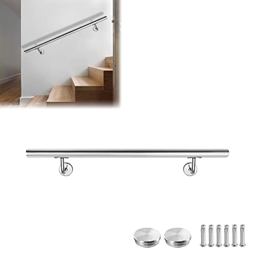 Froadp Handlauf Edelstahl 160cm Treppengeländer Geländer Wandhandlauf Wand Treppe Balkongeländer Wandhalter Eingangsgeländer für Innen & Außen Brüstung mit Wandhalterung und Endkappen von Froadp