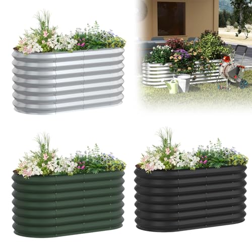 Froadp Hochbeete für Garten,340L Pflanzkasten,Rostfreies Kräuterbeet, Verzinktes Gemüsebeet oder Pflanzenbeet zum Anbau von Gemüse, Blumen und Obst, 120x60x60 cm Oval,Silber S von Froadp