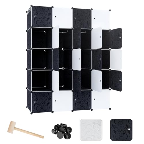 Froadp Kleiderschrank aus Kunststoff DIY Regalsystem Tragbarer Garderobe mit 20 Fächern Steckregalsystem Schuhschrank mit Türen Schlafzimmerschrank für Kleidung Bücher Spielzeug (145x37x178cm) von Froadp