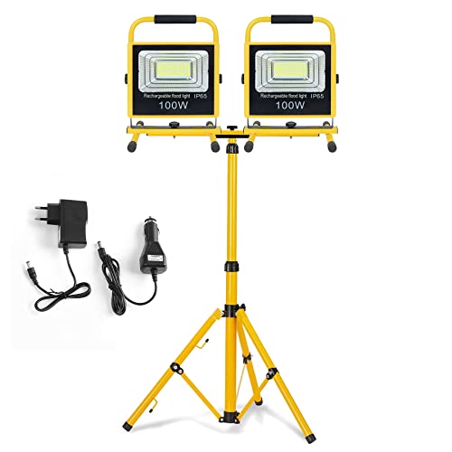 Froadp LED Baustrahler mit Teleskop Stativ, Akku Strahler mit Ständer, Außenscheinwerfer mit Warnung Blitz, Handlampe mit Stecker, Baustellenlampe für Werkstätten Camping (2x100W + Stativ, Kaltweiß) Froadp LED Baustrahler mit Teleskop Stativ, Akku Strahler mit Ständer, Außenscheinwerfer mit Warnung Blitz, Handlampe mit Stecker, Baustellenlampe für Werkstätten Camping (2x100W + Stativ, Kaltweiß) von Froadp