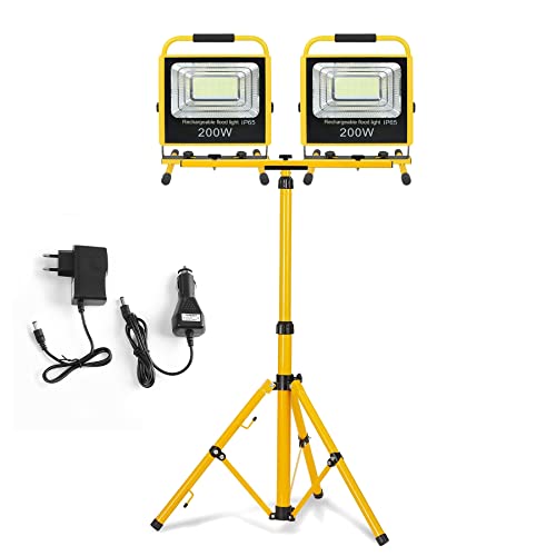 Froadp LED Baustrahler mit Teleskop Stativ, Akku Strahler mit Ständer, Außenscheinwerfer mit Warnung Blitz, Handlampe mit Stecker, Baustellenlampe für Werkstätten Camping (2x200W + Stativ, Kaltweiß) Froadp LED Baustrahler mit Teleskop Stativ, Akku Strahler mit Ständer, Außenscheinwerfer mit Warnung Blitz, Handlampe mit Stecker, Baustellenlampe für Werkstätten Camping (2x200W + Stativ, Kaltweiß) von Froadp