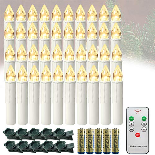 Froadp LED Flammenlose Baumkerzen Warmweiß Stabkerzen Mini Weihnachtskerzen Batteriebetriebene Kerzen Satz Christbaumkerzen Kerzenlichter mit Fernbedienung Kabellos und Clips (40er Pack) von Froadp