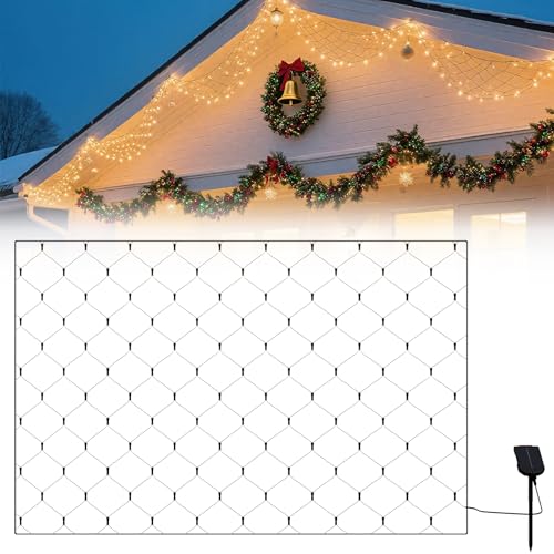 Froadp LED Lichternetz Solar Lichterkette Aussen 3x2m Weihnachtsbeleuchtung 250 LEDs Lichterketten Vorhang mit Fernbedienung und 8 Leuchtmodi WarmWeiß Fairy Lights für Innen Außen Garten Party von Froadp