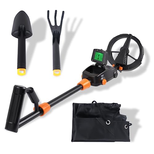 Froadp Metalldetektor Kit für Kinder Multifunktionaler Metalldetektoren 67cm Lange Metaldetecktore Metallsuchgerät Detektor mit Tragbar Rucksack Pfoten Schaufel und LCD-Bildschirm (Schwarz+Orange) von Froadp