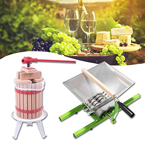 Froadp Mobile Weinpressen Set inkl. 6L Saftpresse Eiche Obstpresse + 7L Edelstahl Obstmühle Schnitzelpressen Apfelpresse Rübenmühle Hausbrauwerkzeuge für Obstweine Fruchtsäfte Apfelsaft von Froadp