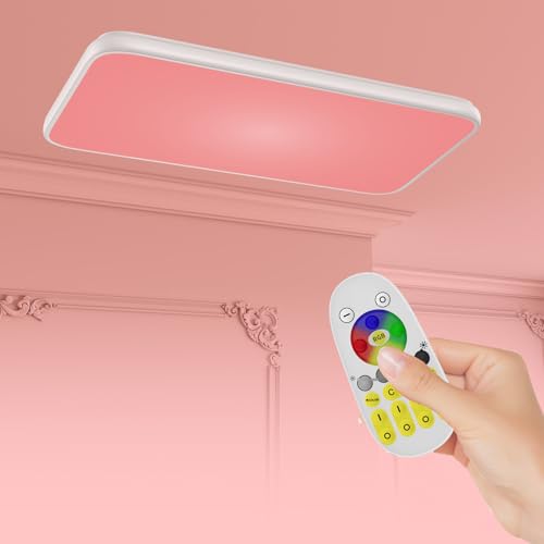 Froadp Modern Dimmbar Deckenlampe mit Fernbedienung, 180W LED Deckenleuchte Flach 80x52cm, IP44 Deckenleuchten für Bad Küche Wohnzimmer, Farbtemperatur 2800K-6500K, Ultraslim LED Lampe Weiß(RGB) von Froadp
