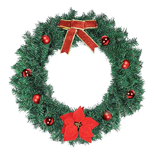 Froadp Ø50cm Weihnachtskranz aus PVC mit Künstliche Roten Beeren Schleife und Tannenzapfen, Künstlicher Kränz Weihnachten Deko, Weihnachts Kugelnkranz, Christmas Wreath Türkranz(Type I) von Froadp