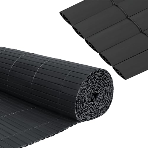 Froadp PVC Sichtschutzmatte Sichtschutzzaun Imitat Bambus mit Kabelbindern und W-Förmige Verstärkten Lamellen Wetterfest Balkon Sichtschutz Outdoor Gartensichtschutz Zaun 200x500cm (Anthrazit) von Froadp