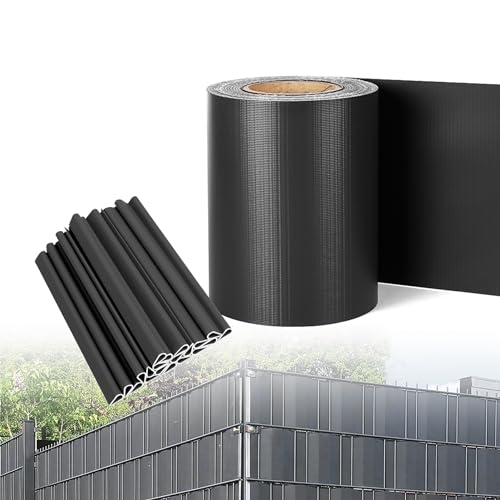 Froadp PVC Sichtschutzstreifen Zaun Sichtschutz Inkl. 80 Befestigungsclips für Einzel- und Doppelstabmatten Wetterfest und Windschutz Sichtschutzfolie für Gartenzaun Balkon (140M x 19CM, Anthrazit) von Froadp