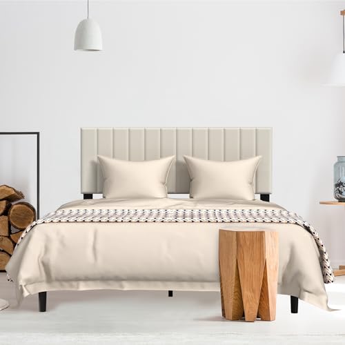 Froadp Polsterbett 160 x 200 cm – Doppelbettgestell mit Holzlattenstütze aus Samt, Gepolstertes Kopfteil mit Knöpfen, Plattformbettgestell für Schlafzimmer, Modernes Design (Beige) von Froadp