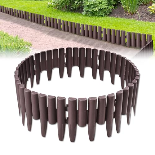 Froadp Rasenkante Kunststoff 28x24cm Plastik Beetumrandung Holzoptik Dekorative Palisade Mähkante Randstein Flexibler Beeteinfassung Garten Zäune für Obstgärten Beet Wege (11,2m=40 Stück, Braun) von Froadp