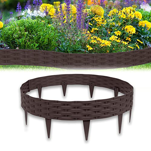 Froadp Rattan Optik Beeteinfassung Rasenkante Set, 100cm Beetumrandungen Kunststoff Rasenkantensteine, Plastik Rasenbegrenzung Beetzaun, Beetabgrenzung Garten Palisaden (15m=15 Stück, Braun) von Froadp