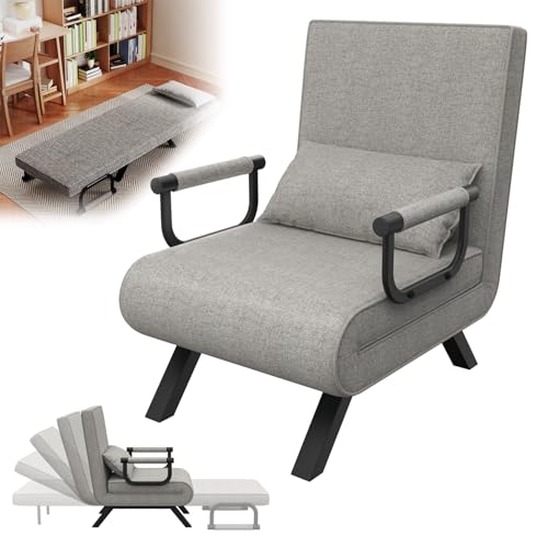Froadp Schlafsessel mit Bettfunktion, Gästebett Schlafsofa Klappbar, Verstellbarer Rückenlehne, Wohnzimmer, Schlafzimmer, Balkon, 65 x 61 x 78cm, Hellgrau von Froadp